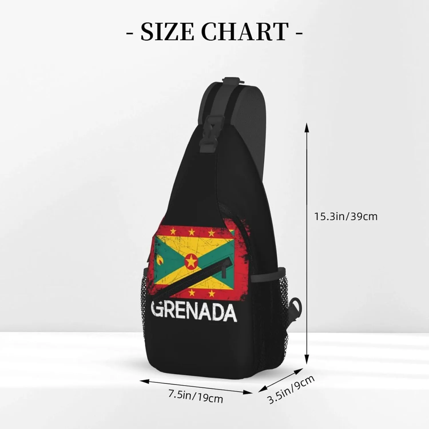 Vintage Grenadian Grenada Flag Crossbody Bag Cross Chest Bag Adjustable Sling Backpack Sports Gym Shoulder Bags Travel Cycling Daypack Diagonally Casual Rucksack