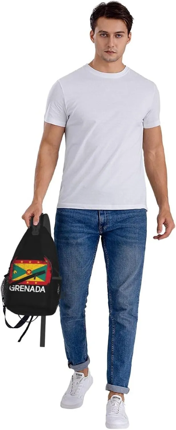 Vintage Grenadian Grenada Flag Crossbody Bag Cross Chest Bag Adjustable Sling Backpack Sports Gym Shoulder Bags Travel Cycling Daypack Diagonally Casual Rucksack