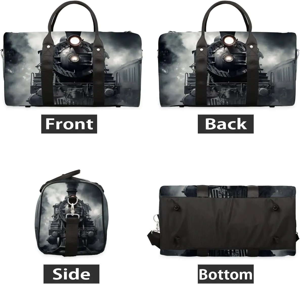 Vintage Steam Locomotive Train Travel Duffel Bag for Women Men Waterproof Foldable Overnight Weekender Bag Large Capacity Sports Gym Bag