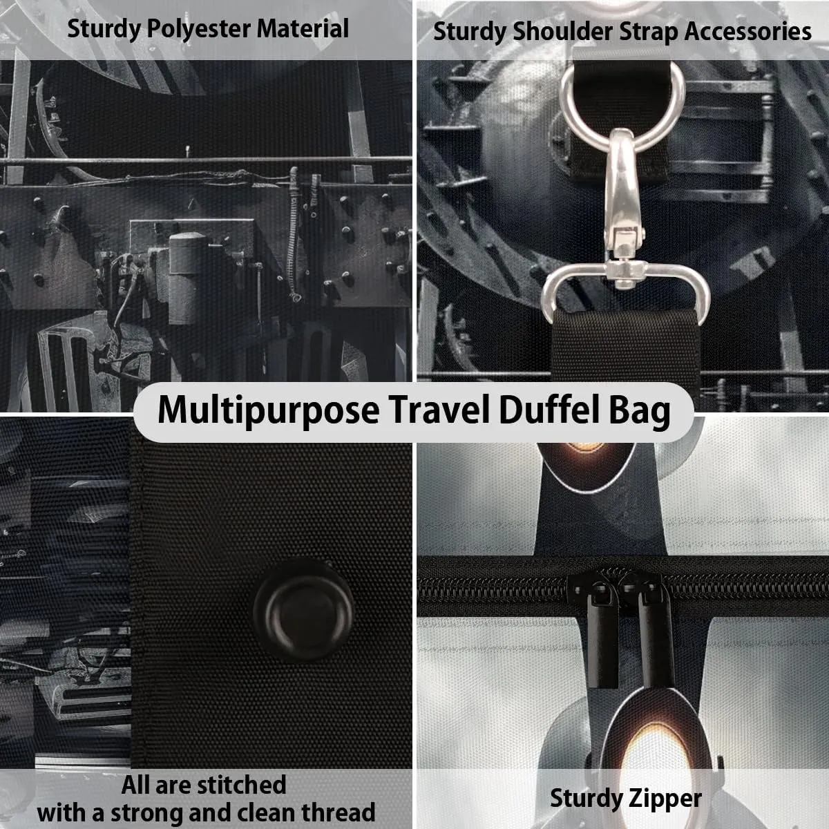 Vintage Steam Locomotive Train Travel Duffel Bag for Women Men Waterproof Foldable Overnight Weekender Bag Large Capacity Sports Gym Bag