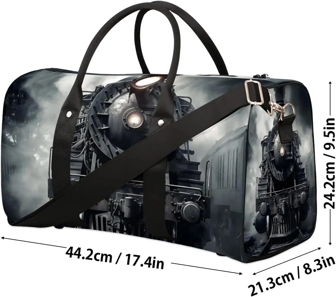 Vintage Steam Locomotive Train Travel Duffel Bag for Women Men Waterproof Foldable Overnight Weekender Bag Large Capacity Sports Gym Bag
