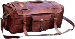 Vintage Style Goat Leather Duffel Bag, Classic Travel Luggage (24 Inch)