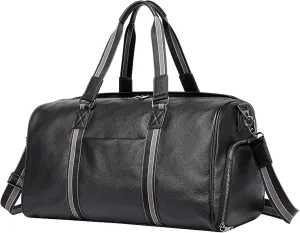 Vintage Travel Duffles Bag for Men, Genuine Leather Tote Handbag Weekend Luggage Bags with Shoe Compartment (Black)
