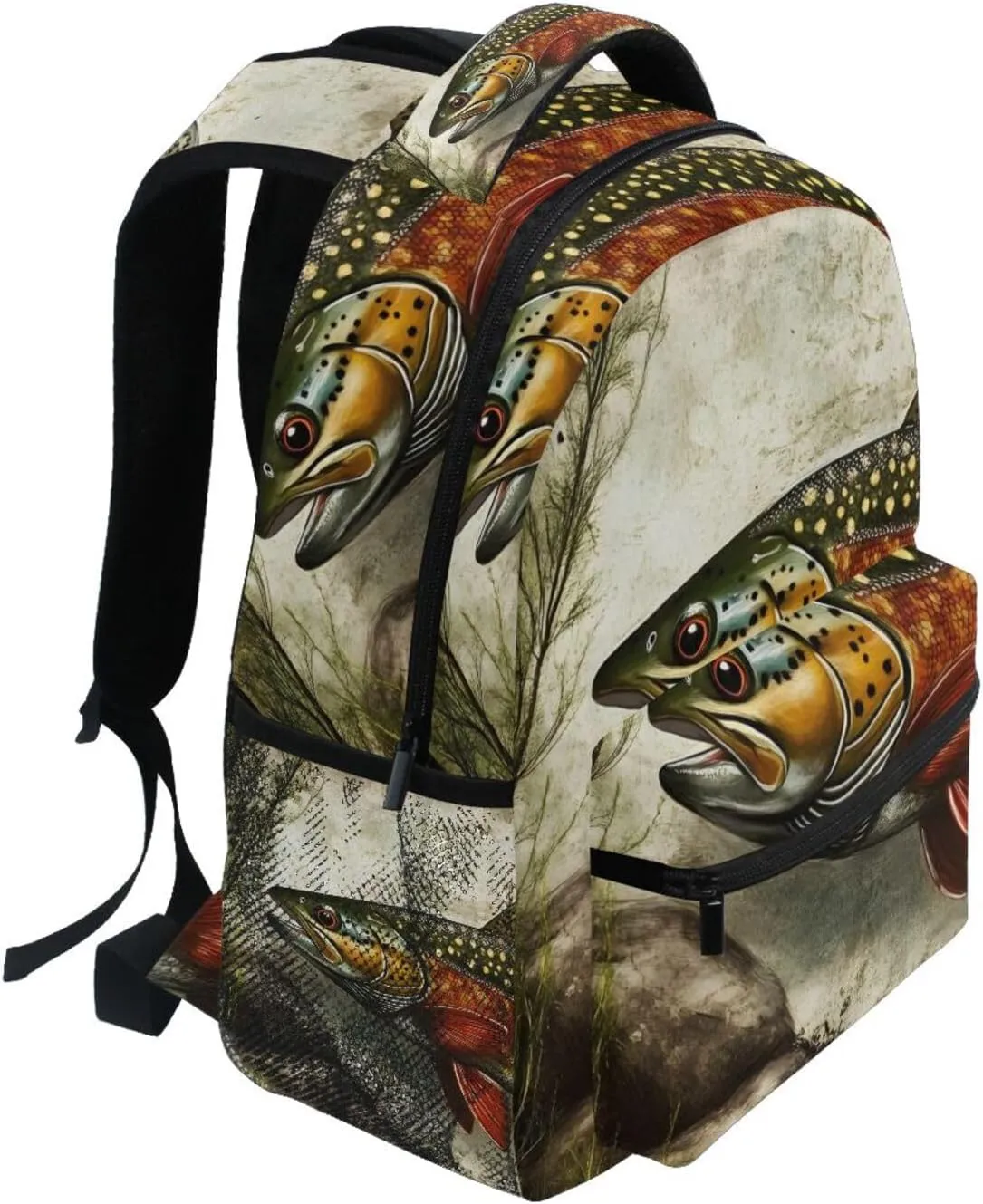 Vintage Trout Fish Backpack Daypack Shoulder Bag Book Bag Lightweight Back Pack 11.4 ×16 In