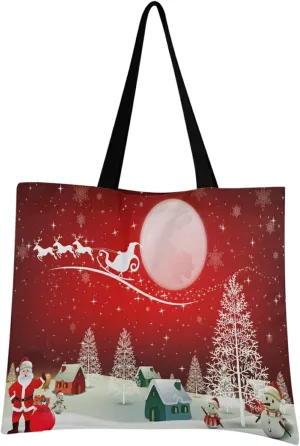 visesunny Women Extra Large Tote Bag Snowman Santa Clause Shoulder Bags Ladies Beach Travel Reusable Grocery Shopping Portable Storage Handbag