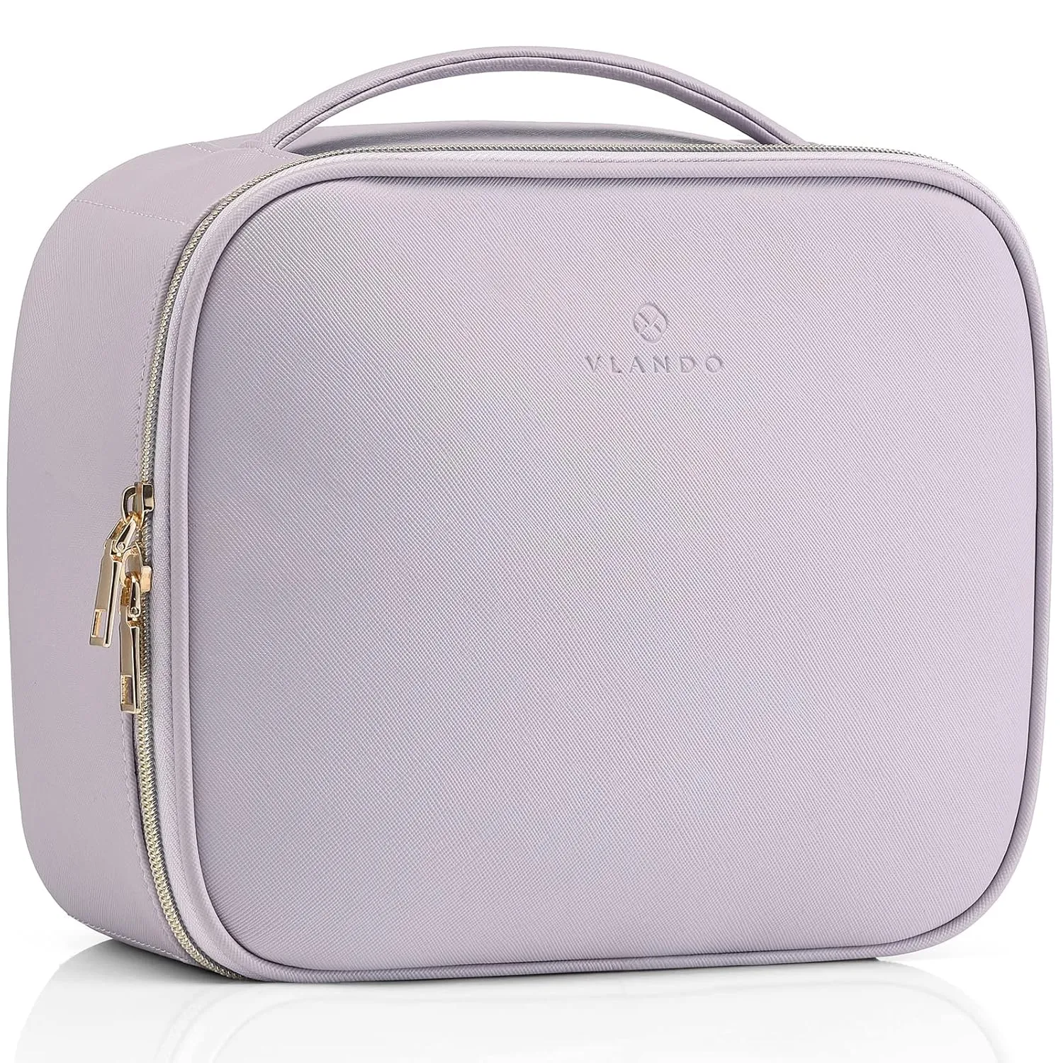 Vlando Makeup Bag Travel Cosmetics Bag Faux Leather Make up Bag Portable Artist Storage Bag with Adjustable Dividers for Cosmetics Makeup Brushes, Girls, Women, Friends Gifts Purple