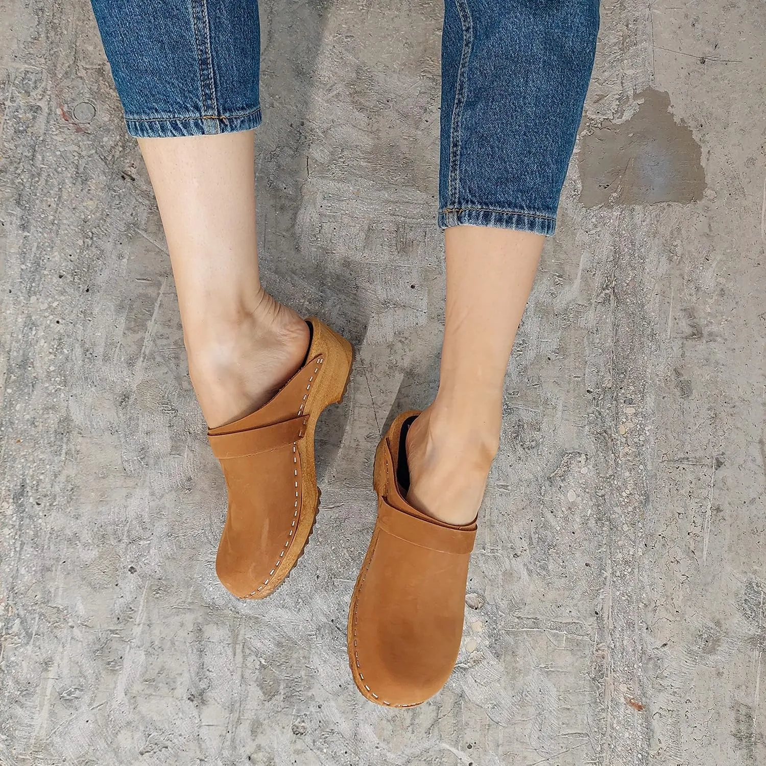 Vollsjo Women's Genuine Leather Wooden Clogs Made in EU