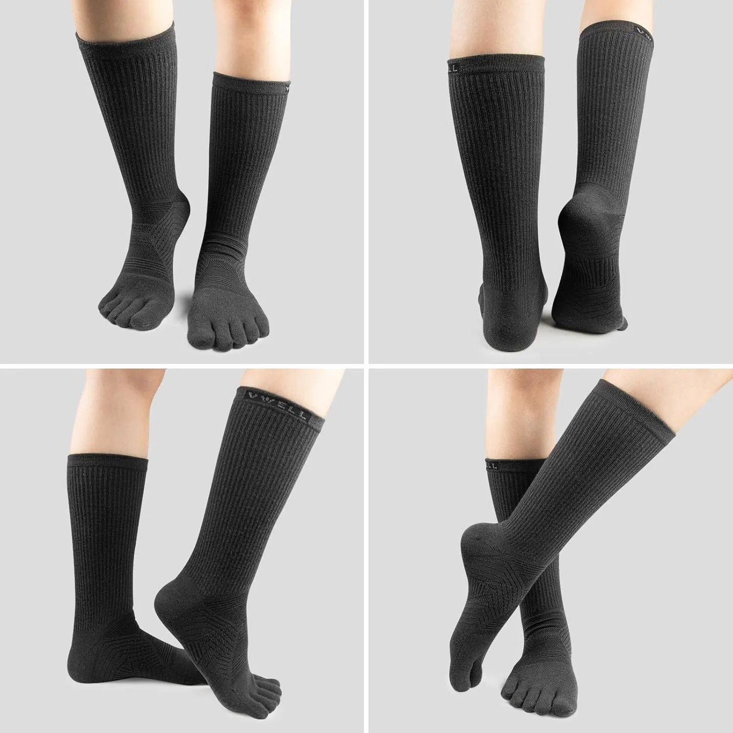VWELL Toe Socks for Men Women Running COOLMAX Mid-Calf Finger Socks Athletic Breathable Five Toe Design Quick Dry, 3Pairs
