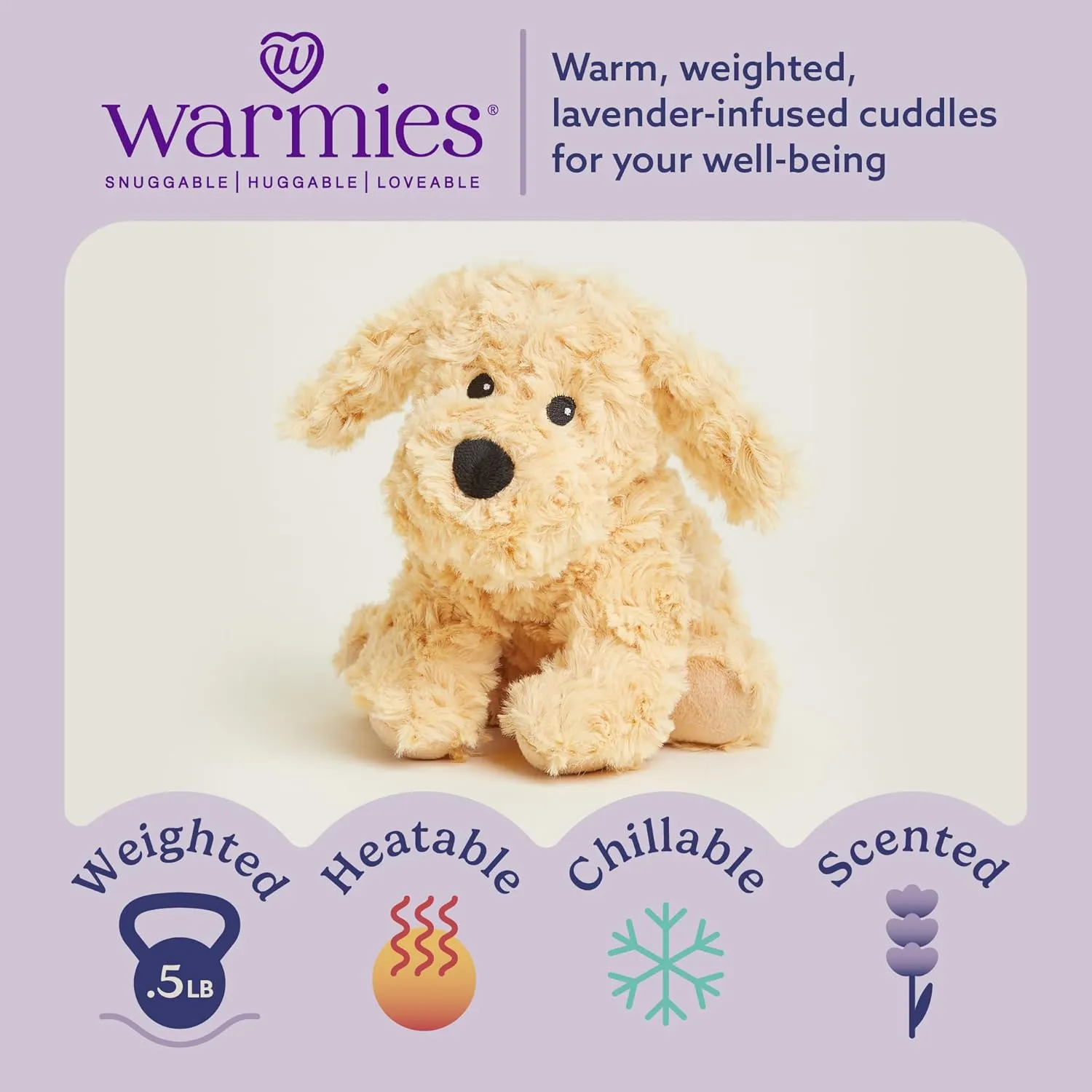 warmies Junior Microwavable & Weighted Stuffed Animals, Golden Dog - Heated Stuffed Animal Plushie for Warmth & Comfort - Cute Soft Plush Toys for Adults & Children (Boys, Girls, Babies & Toddlers)