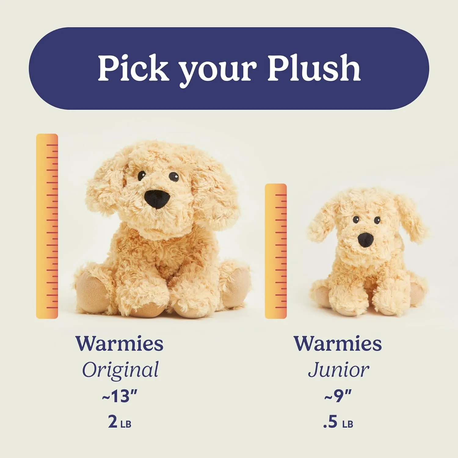 warmies Junior Microwavable & Weighted Stuffed Animals, Golden Dog - Heated Stuffed Animal Plushie for Warmth & Comfort - Cute Soft Plush Toys for Adults & Children (Boys, Girls, Babies & Toddlers)