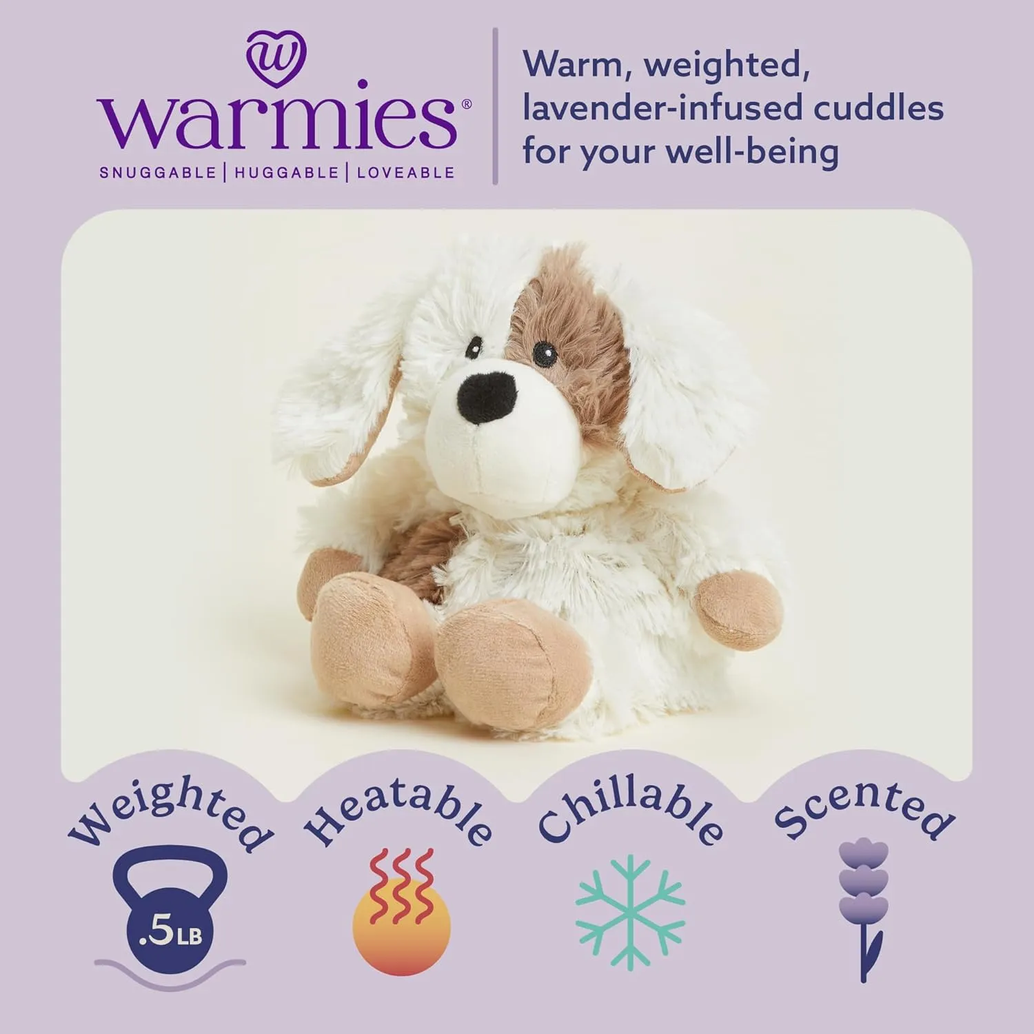 warmies Junior Microwavable & Weighted Stuffed Animals, Puppy - Heated Stuffed Animal Plushie for Warmth & Comfort - Cute Soft Plush Toys for Adults & Children (Boys, Girls, Babies & Toddlers)