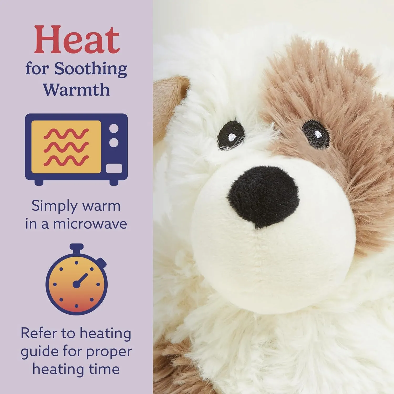 warmies Junior Microwavable & Weighted Stuffed Animals, Puppy - Heated Stuffed Animal Plushie for Warmth & Comfort - Cute Soft Plush Toys for Adults & Children (Boys, Girls, Babies & Toddlers)