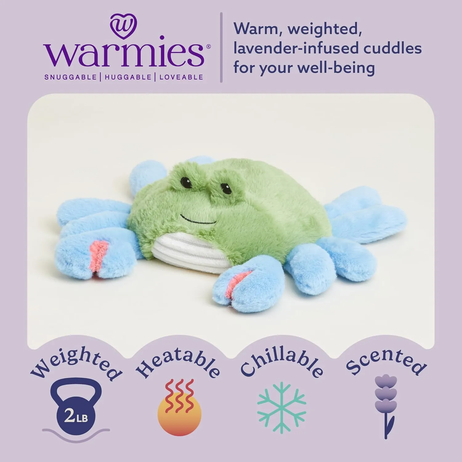warmies Microwavable & Weighted Stuffed Animals, Blue Crab - Heated Stuffed Animal Plushie for Warmth & Comfort - Cute Soft Plush Toys for Adults & Children (Boys, Girls, Babies & Toddlers)
