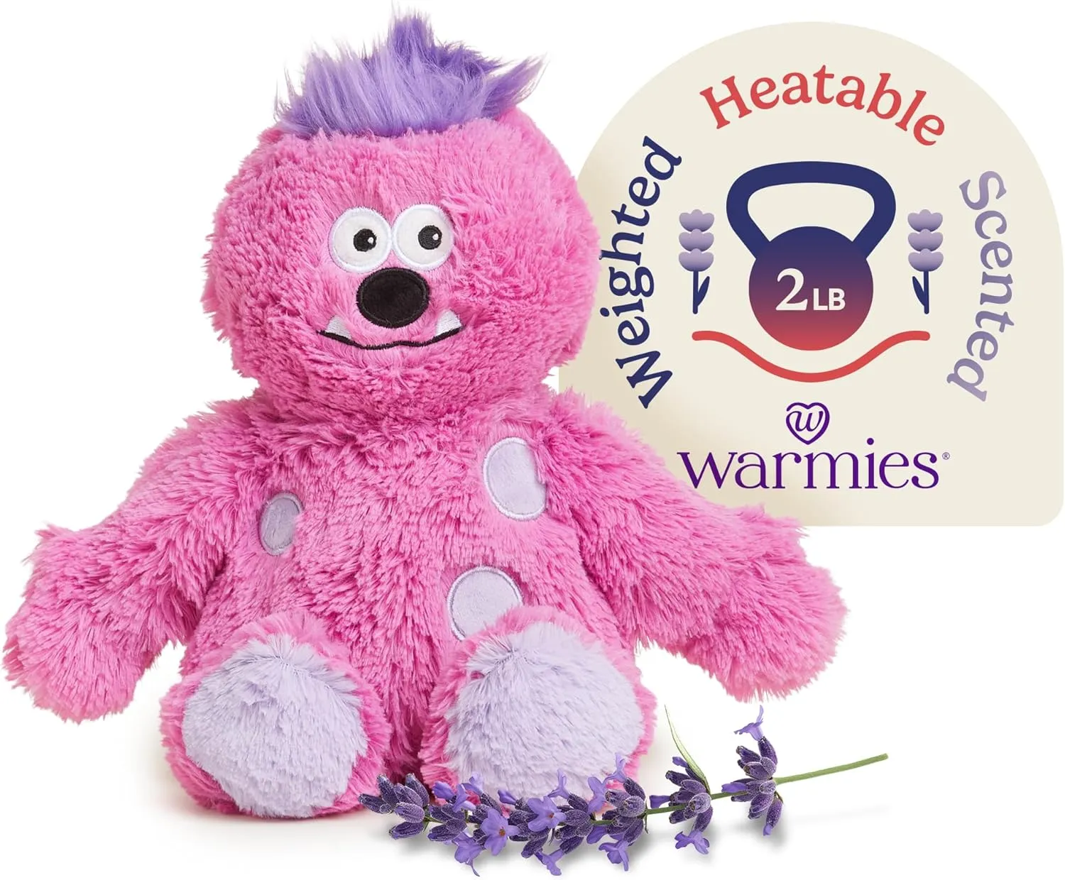 Warmies Microwavable & Weighted Stuffed Animals, Pink Monster - Heated Stuffed Animal Plushie for Warmth & Comfort - Cute Soft Plush Toys for Adults & Children (Boys, Girls, Babies & Toddlers)