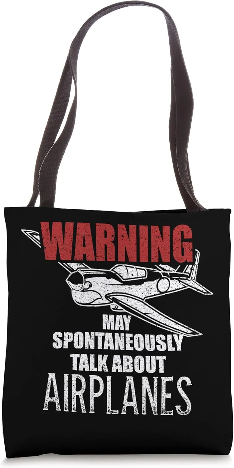 Warning May Spontaneously Talk About Airplanes Aviator Pilot Tote Bag