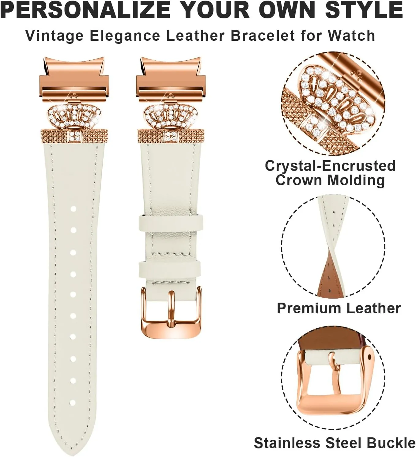 Watch Strap Compatible With Galaxy watch 4/Galaxy watch 5 40mm 44mm Genuine Leather Adjustable Strap For Galaxy Watch 4 Classic 42mm 46mm/Watch 5 Pro 45mm