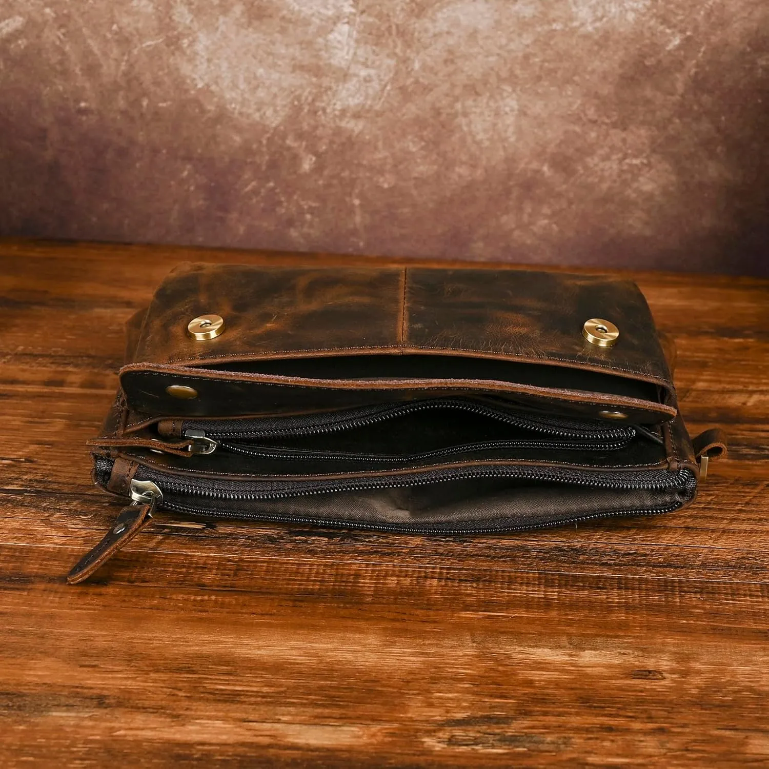 Water Resistant Canvas   Leather Hiking Riding Travel Fanny Waist Pack Small Phone Pouch For Men Women FB811-29 (100% Leather-The 8136 Brown)