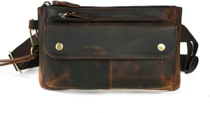 Water Resistant Canvas   Leather Hiking Riding Travel Fanny Waist Pack Small Phone Pouch For Men Women FB811-29 (100% Leather-The 8136 Brown)