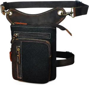 Water Resistant Canvas   Leather Motorcycle Fanny Waist Pack One Shoulder Drop Leg Thigh Bag For Men Women FB211-6