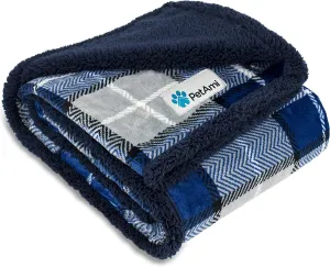 Waterproof Dog & Cat Blanket, Couch Cover Protection - Sherpa Fleece, Reversible Soft Washable 29X40 Plaid Navy