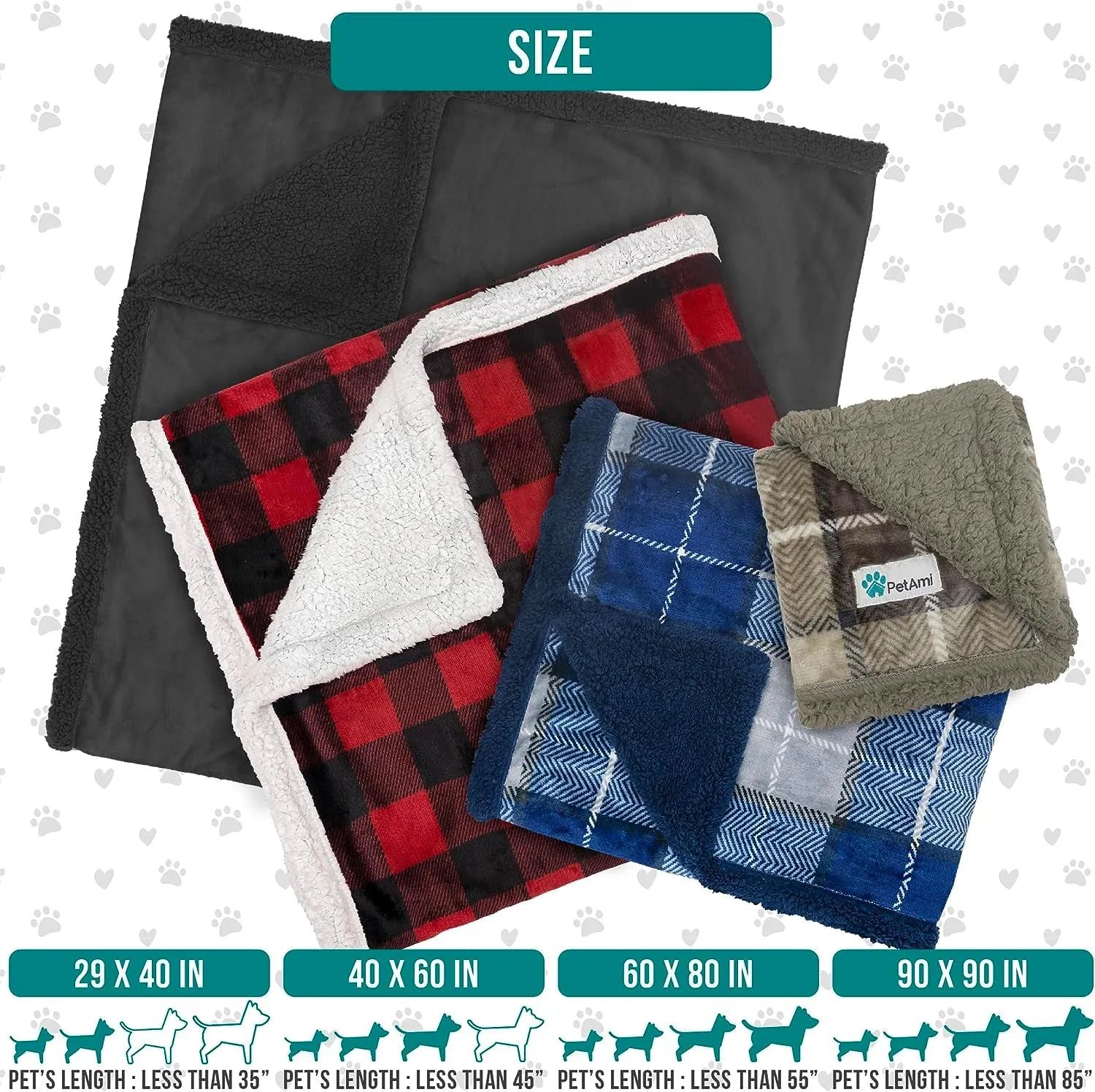Waterproof Dog & Cat Blanket, Couch Cover Protection - Sherpa Fleece, Reversible Soft Washable 29X40 Plaid Navy