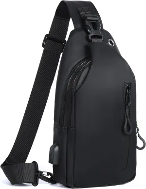 Waterproof Sling Bag for Men Crossbody Backpack with USB Charging Port Multipurpose Chest Daypack for Travel Sport Running Hiking (Black)