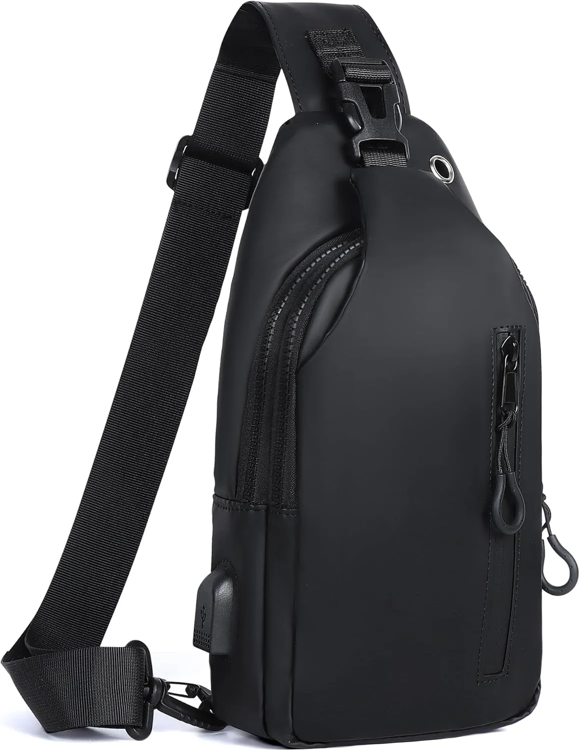 Waterproof Sling Bag for Men Crossbody Backpack with USB Charging Port Multipurpose Chest Daypack for Travel Sport Running Hiking (Black)