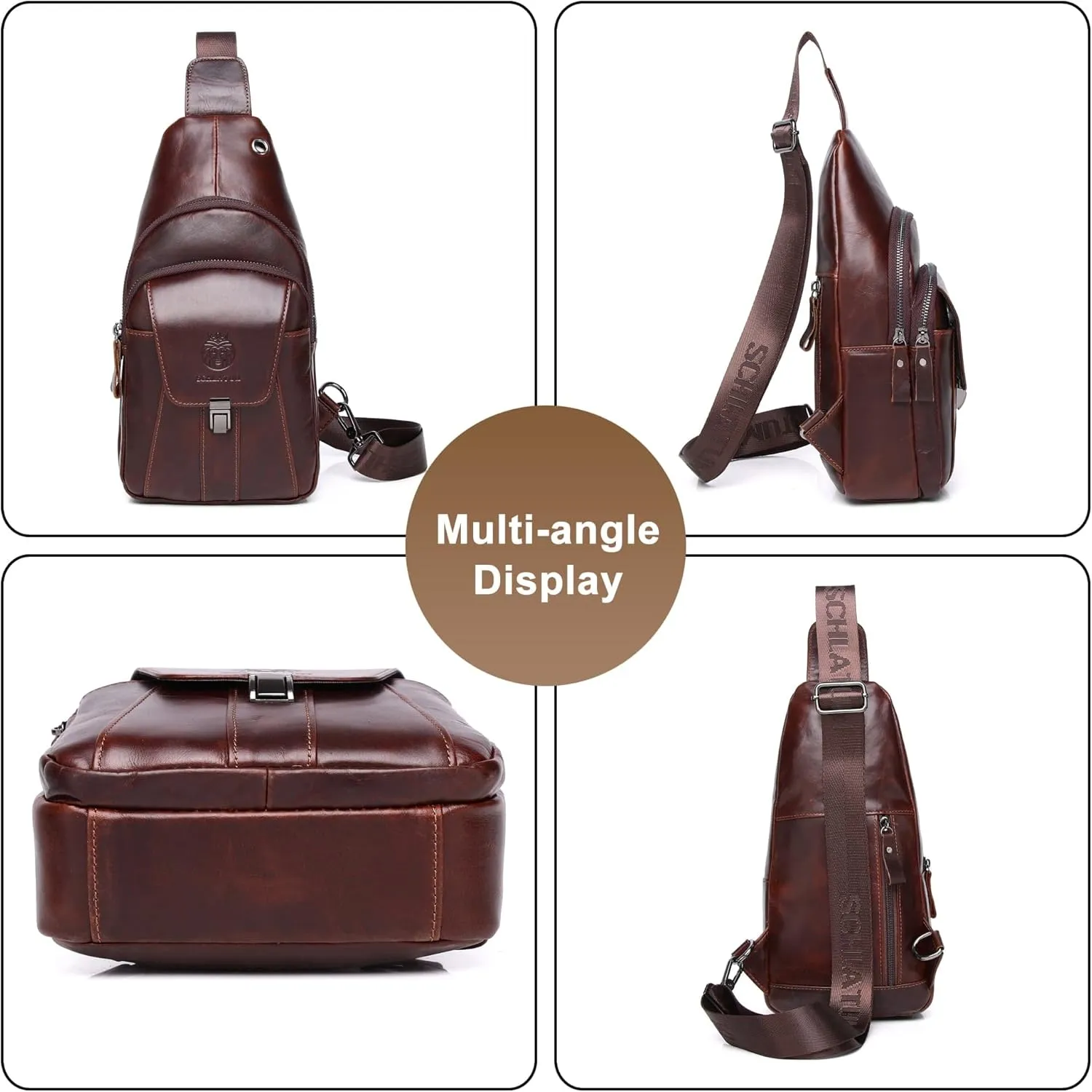 Waterproof Sling Bag for Men Women, Genuine Leather Chest Bag Casual Crossbody Bag Shoulder Backpack Daypack Multipurpose