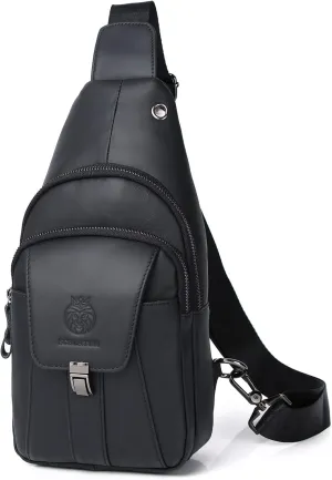 Waterproof Sling Bag for Men Women, Genuine Leather Chest Bag Casual Crossbody Bag Shoulder Backpack Daypack Multipurpose