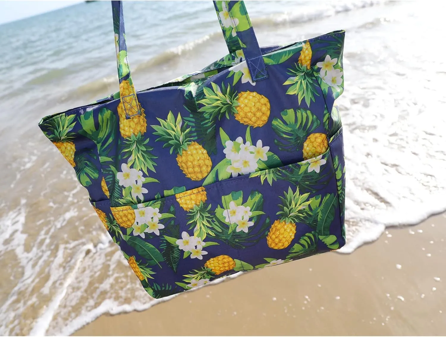 We We Large Canvas Straw Beach Pool Bag Waterproof Beach Tote Bags for Women Travel Shoulder Handbag