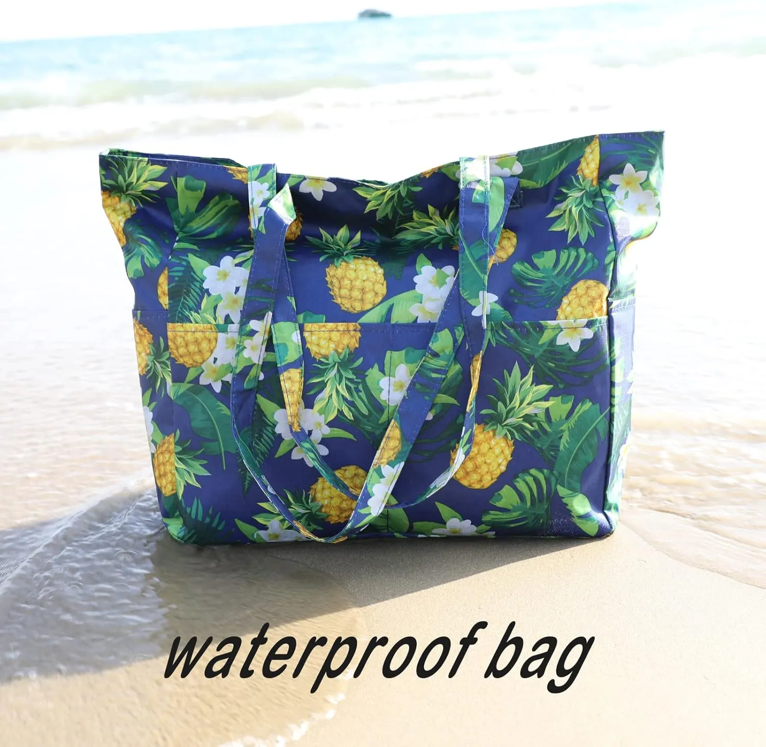 We We Large Canvas Straw Beach Pool Bag Waterproof Beach Tote Bags for Women Travel Shoulder Handbag