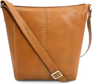 Weaving Design Genuine Leather & Nappa Tan Crossbody Bag For Women and Ladies, 27 X 29 X 8 CM