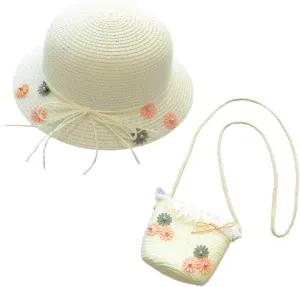 WeeH Girls Summer Hat Bag Set Wide Brim Hat Sun Beach Hats with Shoulder Bag