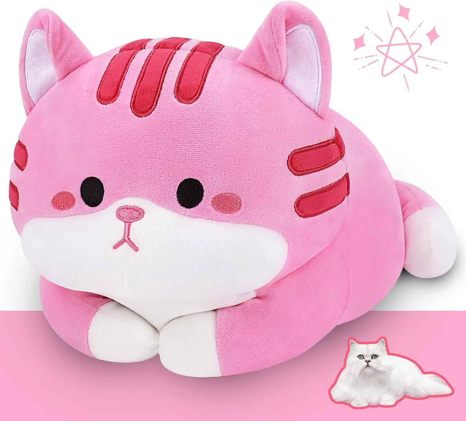 Weighted Cat Stuffed Animals,3.0lb Kawaii Cat Plush,Soft Weighted Cat Plush Toys,Cute Plushies Kitty Stuffed Animal,Hugging Plush Body Pillow for Kids Adults Birthday(16”,Pink)