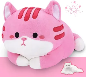 Weighted Cat Stuffed Animals,3.0lb Kawaii Cat Plush,Soft Weighted Cat Plush Toys,Cute Plushies Kitty Stuffed Animal,Hugging Plush Body Pillow for Kids Adults Birthday(16”,Pink)