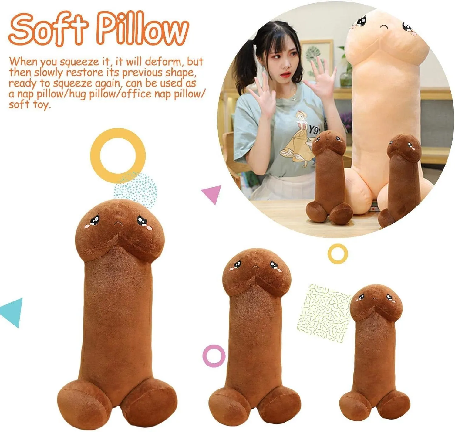 Weird Pillow Hilarious Plush Unwrap The Laughter in Special Whimsical Comfort Joy Quirky Toy brown-80cm(31.4in)