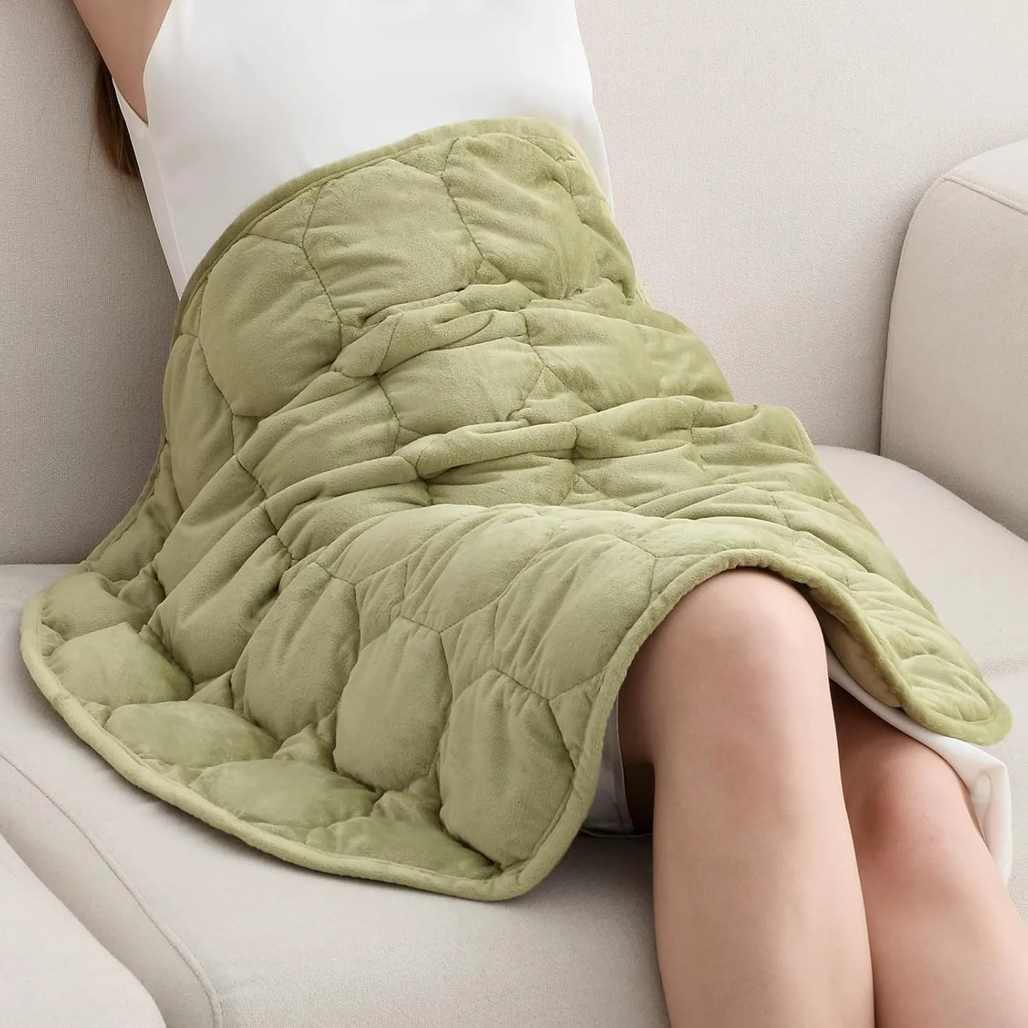 Wemore Weighted Lap Blanket 7lbs for Adults, Small Weighted Blanket for Travel, Calming, Relaxing, Napping and Sleeping, All-Season Weighted Lap Pad, Machine Washable, Green 24x29 inches