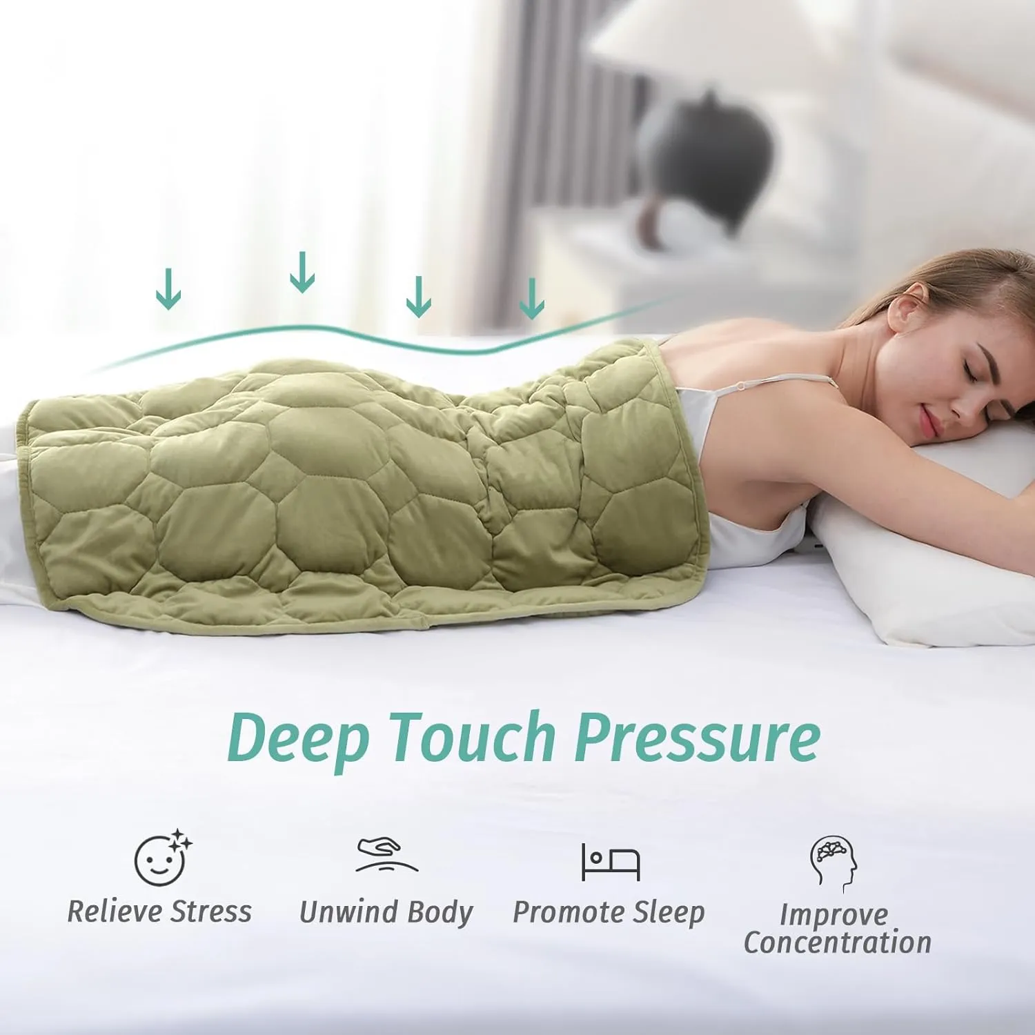 Wemore Weighted Lap Blanket 7lbs for Adults, Small Weighted Blanket for Travel, Calming, Relaxing, Napping and Sleeping, All-Season Weighted Lap Pad, Machine Washable, Green 24x29 inches