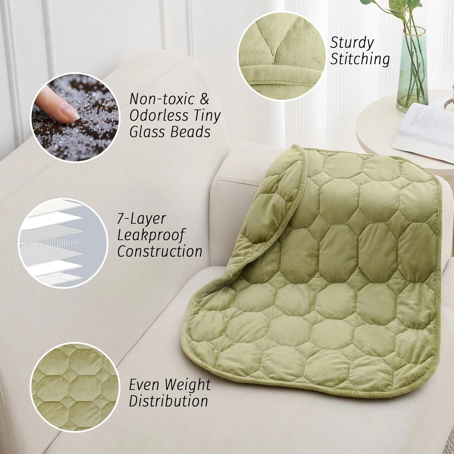 Wemore Weighted Lap Blanket 7lbs for Adults, Small Weighted Blanket for Travel, Calming, Relaxing, Napping and Sleeping, All-Season Weighted Lap Pad, Machine Washable, Green 24x29 inches