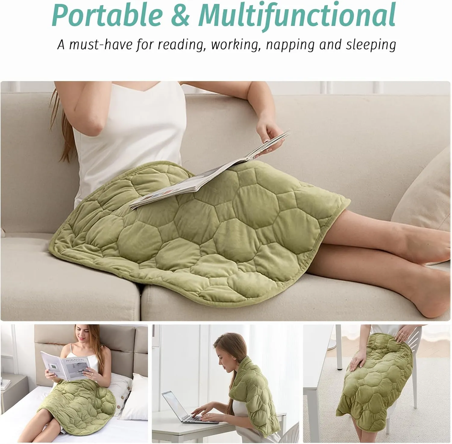 Wemore Weighted Lap Blanket 7lbs for Adults, Small Weighted Blanket for Travel, Calming, Relaxing, Napping and Sleeping, All-Season Weighted Lap Pad, Machine Washable, Green 24x29 inches