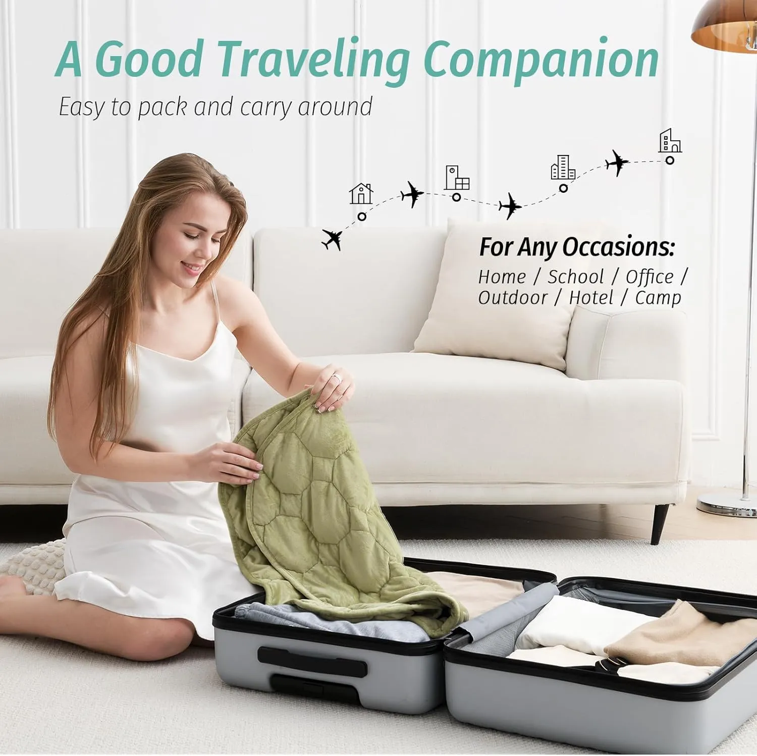 Wemore Weighted Lap Blanket 7lbs for Adults, Small Weighted Blanket for Travel, Calming, Relaxing, Napping and Sleeping, All-Season Weighted Lap Pad, Machine Washable, Green 24x29 inches