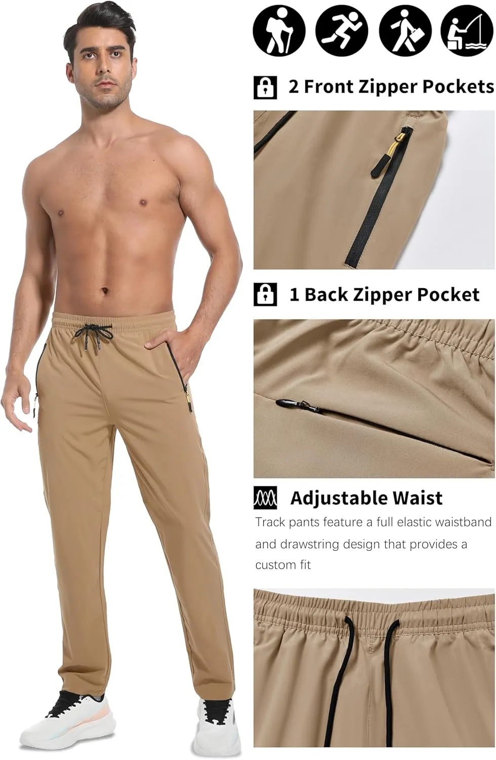 WENRONSTA Men's Lightweight Hiking Pants Quick Dry Water Resistant Breathable Athletic Running Jogger Track Active Sweatpants