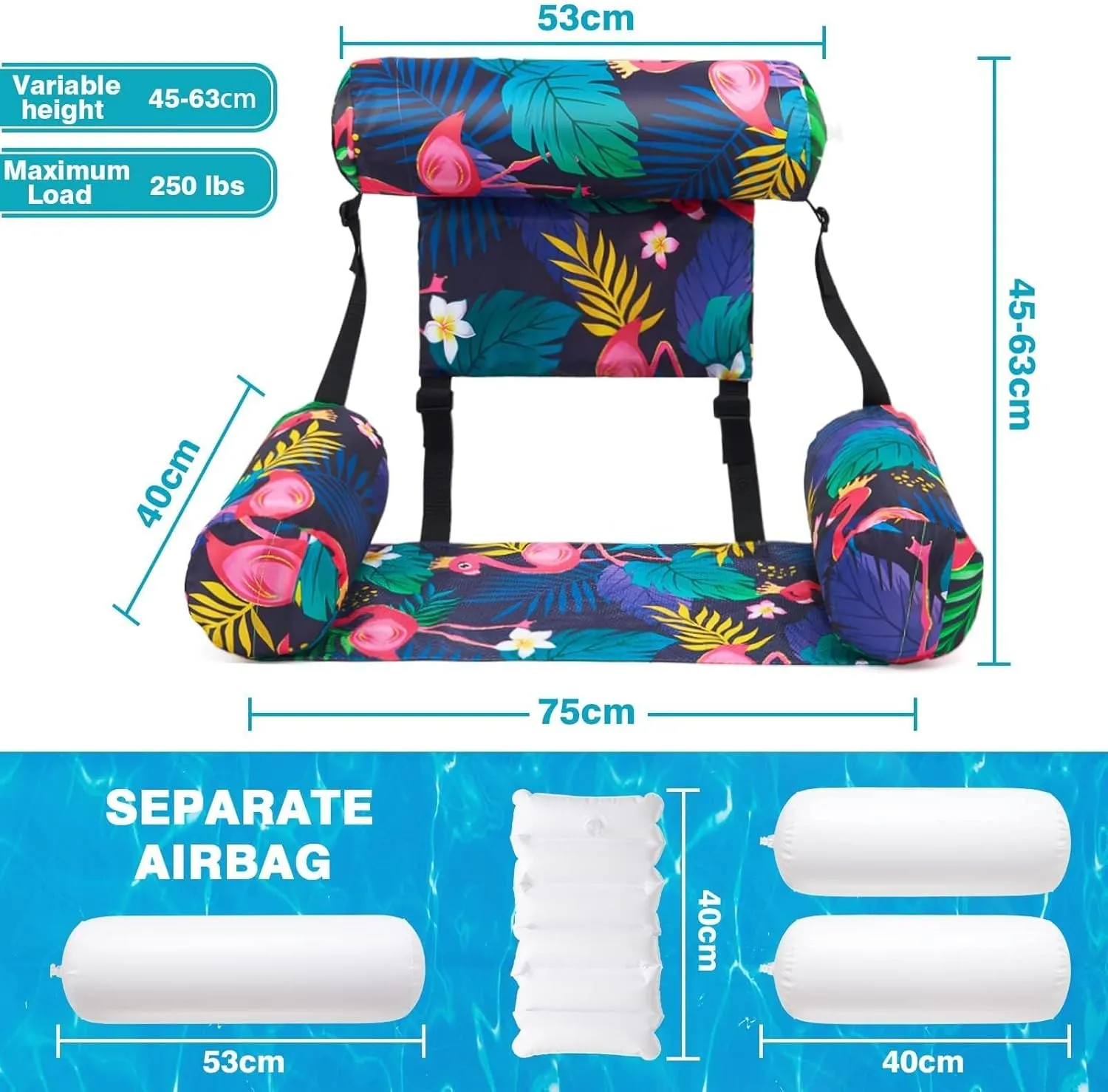 WERNNSAI Inflatable Pool Chair Float for Adults - 2 Pack Fabric Hammock Adjustable Floating Lounge Chairs for Swimming, Beach, Lake