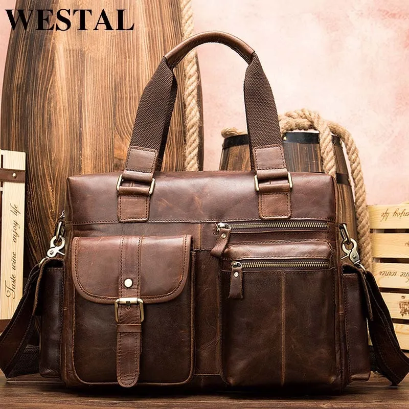 WESTAL Travel Bag Hand Luggage Genuine Leather Foldable Travel Bag Suitcase Luggage Travelbags Duffle Bags Big/Weekend Bags 8537