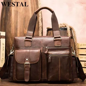 WESTAL Travel Bag Hand Luggage Genuine Leather Foldable Travel Bag Suitcase Luggage Travelbags Duffle Bags Big/Weekend Bags 8537