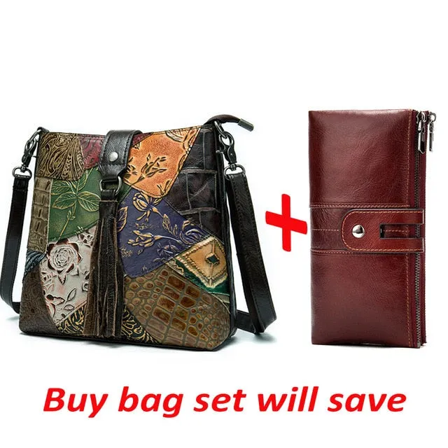 WESTAL women's genuine leather handbag patchwork shoulder bag women leather handbags ladies crossbody bags female bags for women