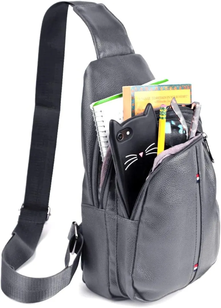 WESTEND Crossbody Leather Sling Bag Backpack with Adjustable Strap - Charcoal Leather
