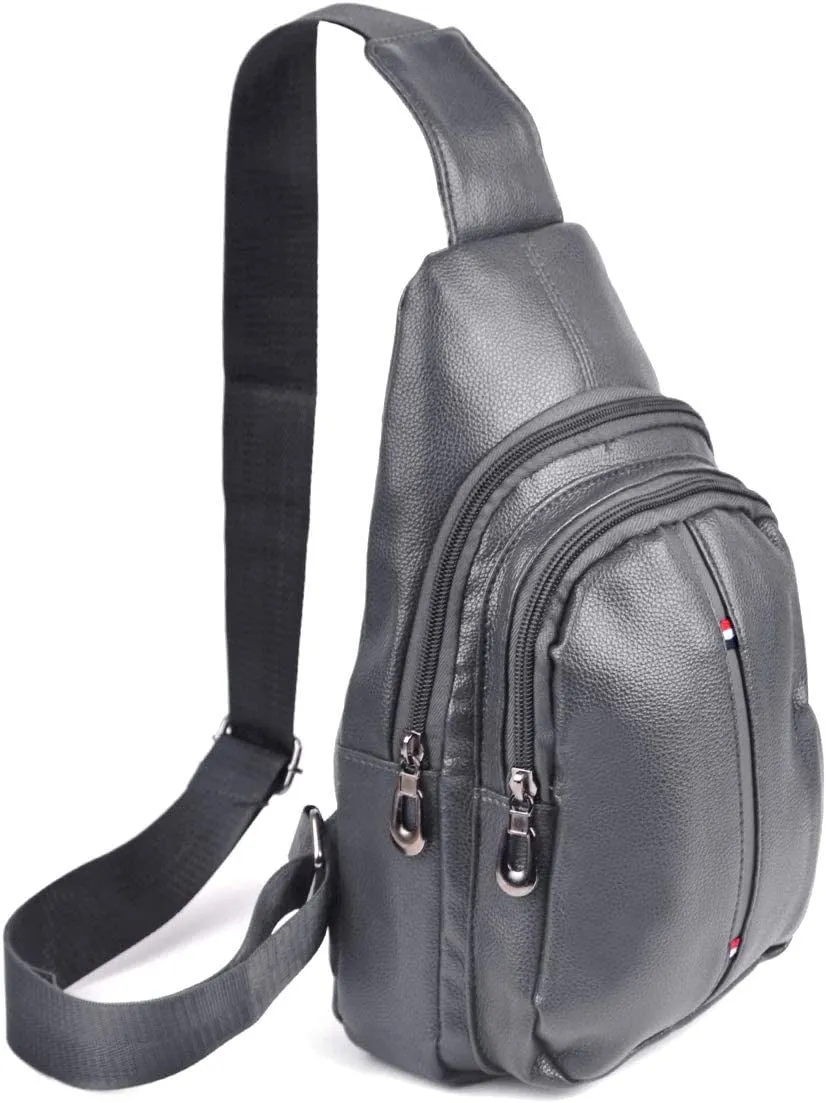 WESTEND Crossbody Leather Sling Bag Backpack with Adjustable Strap - Charcoal Leather