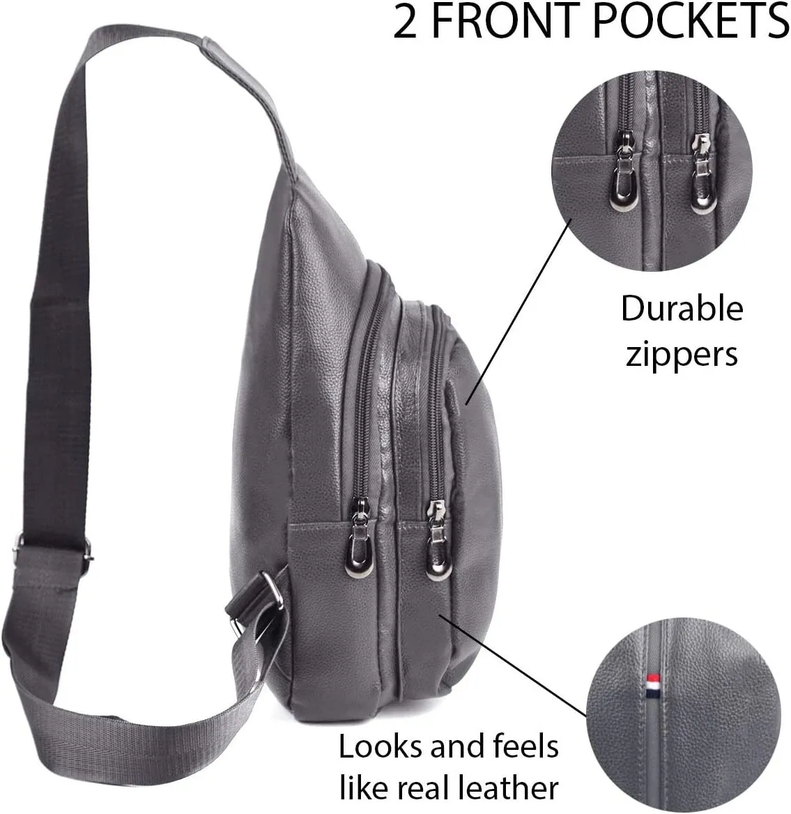 WESTEND Crossbody Leather Sling Bag Backpack with Adjustable Strap - Charcoal Leather