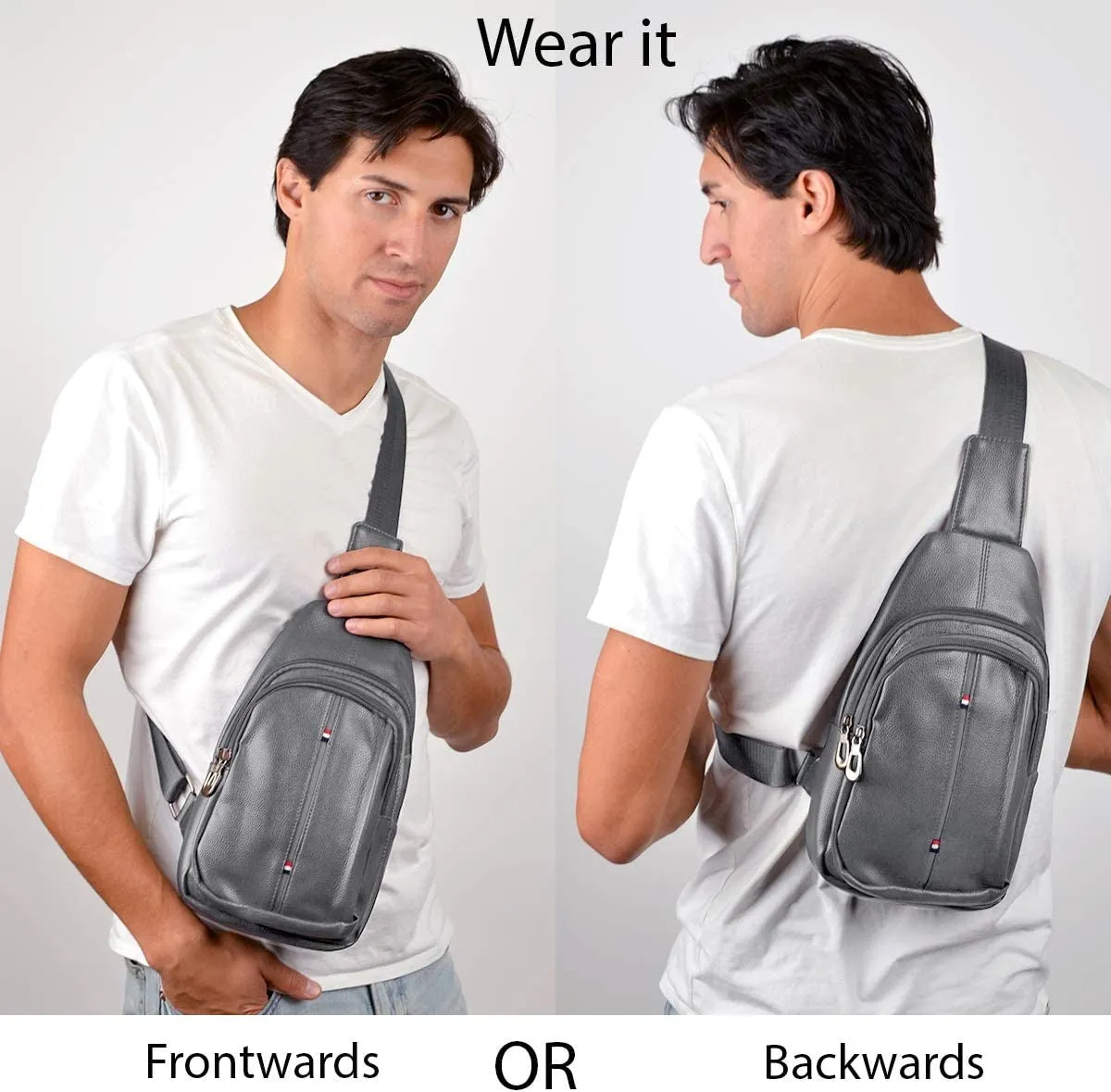 WESTEND Crossbody Leather Sling Bag Backpack with Adjustable Strap - Charcoal Leather
